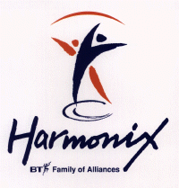 技術と人の調和をイメージした“Harmonix”ブランドのロゴマーク。青色が技術をオレンジ色が暖かみを表しているという