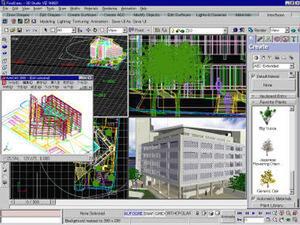 『3D Studio VIZ R3』の編集画面例。画面左に『AutoCAD 2000』の編集ウインドーが表示されている  