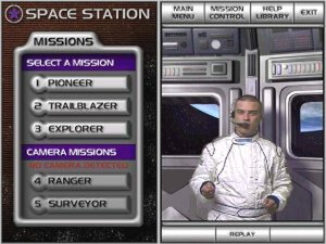 Exploration Marsの起動画面。最初は「PIONEER」ミッションからスタートする。パソコンにPCビデオカメラが接続されていないと「CAMERA MISSIONS」は利用できない 