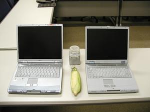 パソコンとトウモロコシ