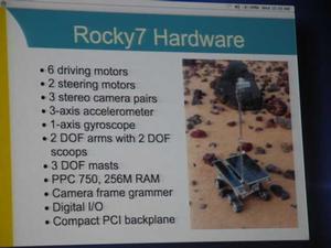 “Rocky7”のハードウェアスペック。3組のステレオカメラで外界を認知しつつ自立的に探索を行なう6輪車