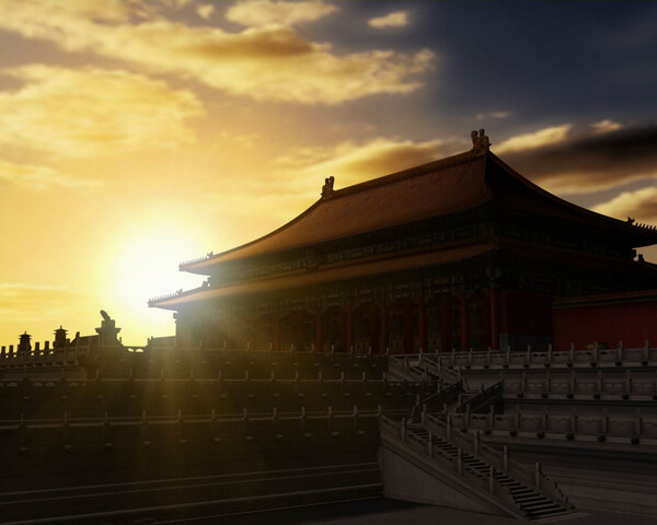 夕日を背にした太和殿の映像