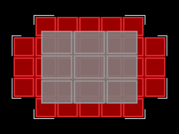 赤い部分が31点のAF枠。従来のAF枠（灰色の部分）よりもエリアが広くなり、枠自体も小さくなっている