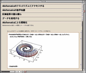 開発中のMathematica 3.0日本語版画面ショット。なお、Mathematica 3.0英語版は、Windows 95/98/NT3.51/NT4.0、Macintosh、UNIX(Linux、HP、IBM、DEC、SGI)に対応し、価格は学生対象のStudent Versionで3万円、一般研究者対象のCommercialで32万8000円など。「確かに複雑なソフトウェアだが、コストパフォーマンスは非常に優れている」とConrad氏