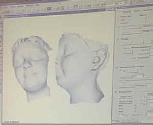 子供の顔を2方向から取り込んだデータ、左側の画像で約1万ポリゴン