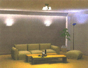 ダイナミックラジオシティ機能により、壁と天井の接点に光源を配した例 