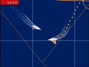 レース中にある2艇の位置関係を、上空からの視点で確認することができる。航跡も表示されるところに、単なるテレビ中継との違いがある