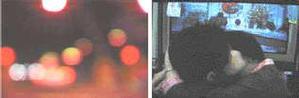 やわらかく暖かなイメージの光が美しい浅岡あかね氏の“エスケープ”(左)。石丸電気の店内で撮影したというフィリップ・シャトラン氏の“息を止める”(右)