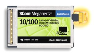 表示ランプとしてXJACKが光る『3Com Megaherts 10/100 LAN + 56K グローバルモデム CardBus PC カード XJACK』