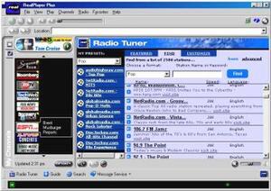 『Real.com Radio Tuner』さまざまなジャンルから局を選択することができる