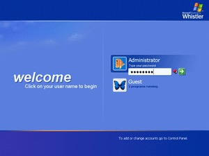 Windows XPベータ2(Build 2462)のログオンスクリーン