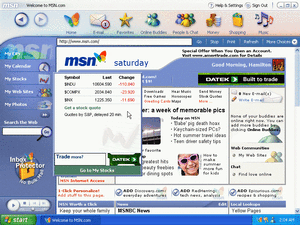 「MSN Explorer 6.1」のデフォルトのトップページを表示