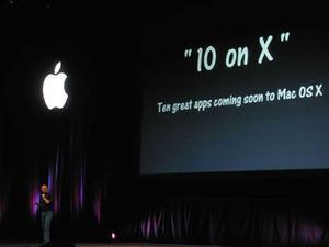 ジョブズはこれから登場する1000本近いMac OS Xネイティブアプリケーションの中でも特に優れた製品10本を“10 on X”と呼んで紹介した