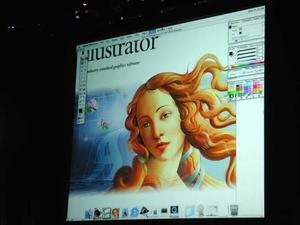 アドビはMac OS X版IllustratorとGoLive、InDesignを使った連携をデモして見せた