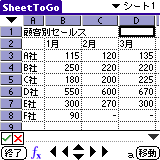 “Sheet To Go”で表示したExcelの表