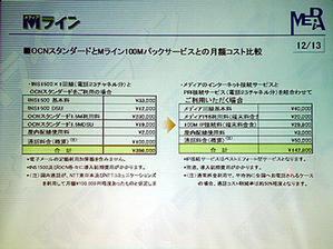 企業への導入の例。OCNとMラインの比較。この例では月額の通信コストが約40万円から約14万円までになっている