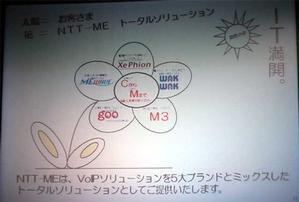 NTT-MEが提供する5つのブランド。客を太陽として、5つのブランド(“ME WAVE”、“XePhion”、“WAKWAK”、“M3”、“goo”)による花が育っていくことを表わしている