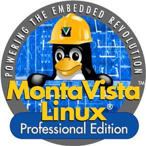『MontaVista Linux 2.1 Professional Edition』のロゴーマーク。工事用ヘルメットをかぶったペンギンのマスコットはHard Hat Linuxから引き継がれる