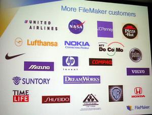 グピール社長が示したファイルメーカーの大手ユーザー企業のロゴ