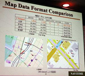 NAVITIME向けに開発した“V format”と呼ぶ画像フォーマットはベクトル方式の地図データの10分の1程度の容量