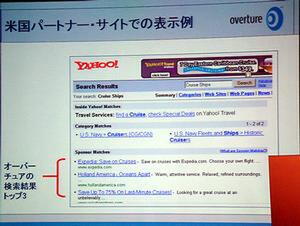 オーバーチュアが提携している米Yahoo!における、スポンサード・サーチ・サービスの表示例