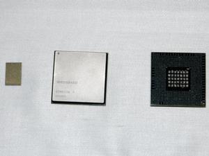 左からCellプロセッサーのコア(大きさは約10mm×約20mm程度)、チップ表面、チップ裏面