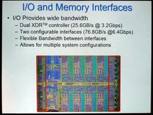 CellプロセッサーのメモリーインターフェースはデュアルXDR DRAM対応で、メモリー帯域は25.6GB/秒。メインメモリーとしては破格の速度だが、グラフィックスサブシステムのメモリーとしてはそれほどでもない