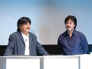 FFシリーズの生みの親の坂口博信氏(右)と、坂口氏とは長年のコンビで、開発中の2タイトルにも音楽を提供する作曲家の植松伸夫氏
