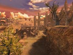 冒険の舞台のひとつ“テトラ遺跡”。建設中の街が放棄された遺跡という設定で、近代建築風の廃墟が見られるのも、このゲームの特色