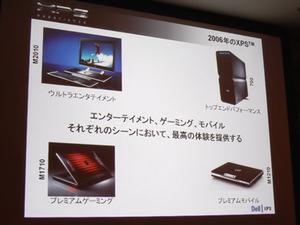 2006年のXPSブランドラインナップ。ゲーマー向けハイエンドデスクトップのイメージから脱却し、特徴的な仕様やデザインを備えたノートパソコンが強化されている