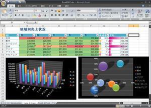 Office 2007では10年ぶりにデスクトップアプリケーションのUIが変更されるなど、さまざまな改良が加えられた。画面は『Excel 2007』