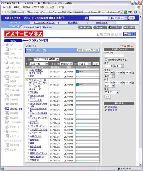 画面3●desknet'sのプロジェクト管理画面