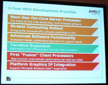 今後3年間で、8コアのサーバ用CPU、CPUとGPUを統合したFusionプロセッサなどの開発が予定されている