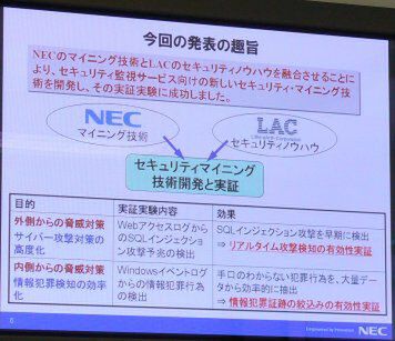 NECのデータマイニング技術とラックのセキュリティノウハウの組み合わせにより、「セキュリティマイニング」が実現する