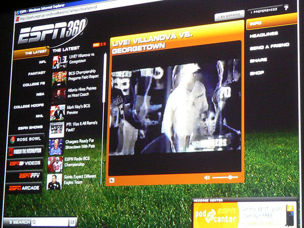  スポーツ映像配信を核としたウェブサービス“ESPN360”。スーパーボールの映像配信なども行なったという