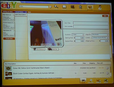 Apolloを使ったオークションクライアントのデモ。WebカメラからeBay出品用の画像をアップロードしている。