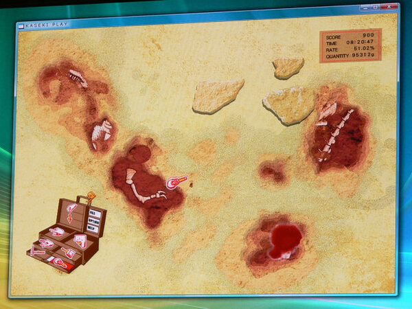 セガの化石掘りゲーム『化石プレイ』。ペンタブレットを使って、土に埋まった化石を掘り出す。2007年春発売予定