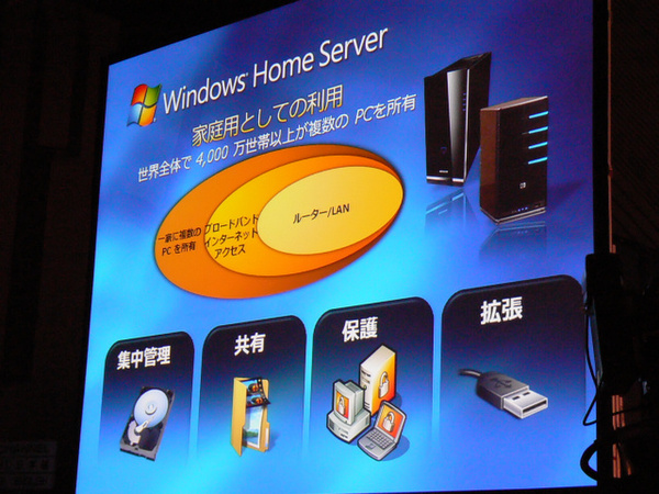 Windows Home Serverの紹介はスライド1枚のみ