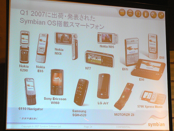 2007年第1四半期に出荷・発表された、同社製OS搭載スマートフォン