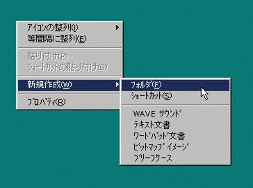 Windows 95のデスクトップ上でのコンテクストメニュー