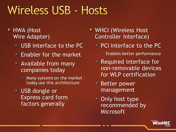 Windows 7では、Wireless USBのWHCIが標準サポートされる