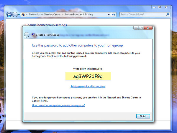 HomeGroupに接続するためのパスワードが自動作成される