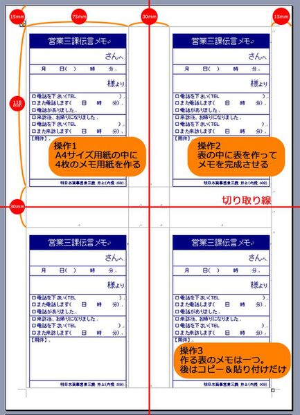 完成した用紙と余白サイズ