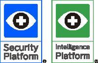 セキュリティプラットフォームのイメージロゴ（左）とインテリジェンスプラットフォーム（右）では緑を採用している