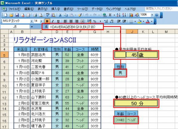 従来のDAVERAGE関数を使った場合