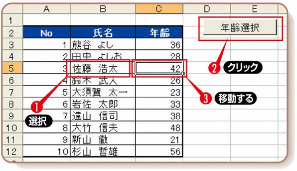 Selection.Offset.Selectの例