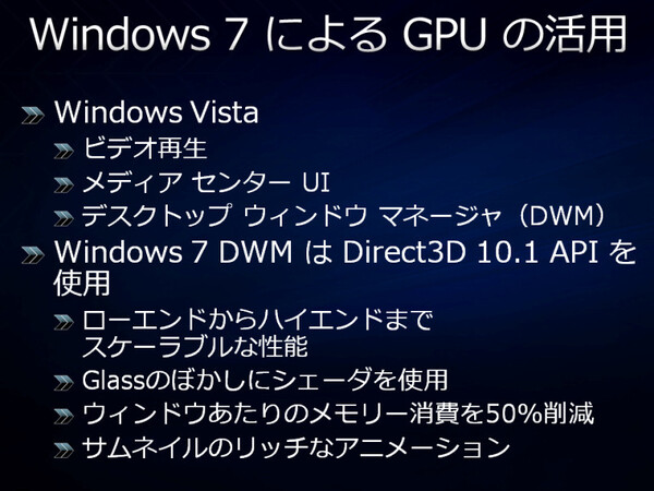 Windows 7ではGPUを利用することでCPUの負荷が小さい