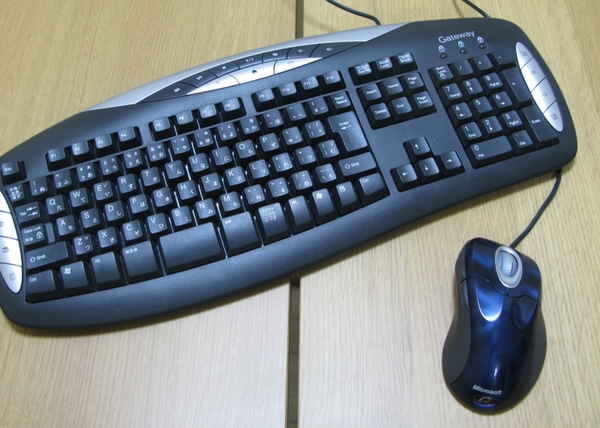 PS3に接続しているキーボードとマウス。いずれもパソコン用で、使わなくなったものを流用