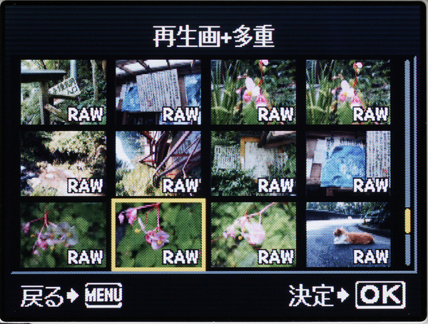メディア内に保存されているRAW画像の一覧が表示され、どの画像に対して再露光を行なうか選択する
