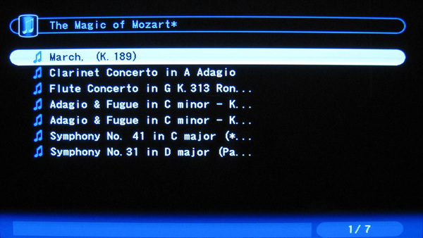24bit／96kHz音源のクラシック曲のリスト画面。曲名などもきちんと表示される
